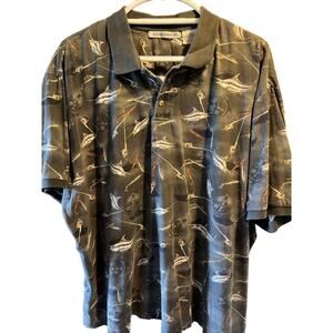 Knightsbridge VTG Shirt Mens Polo Gray Shirt Sz XL Fishing Flyrod EUC Swordfish